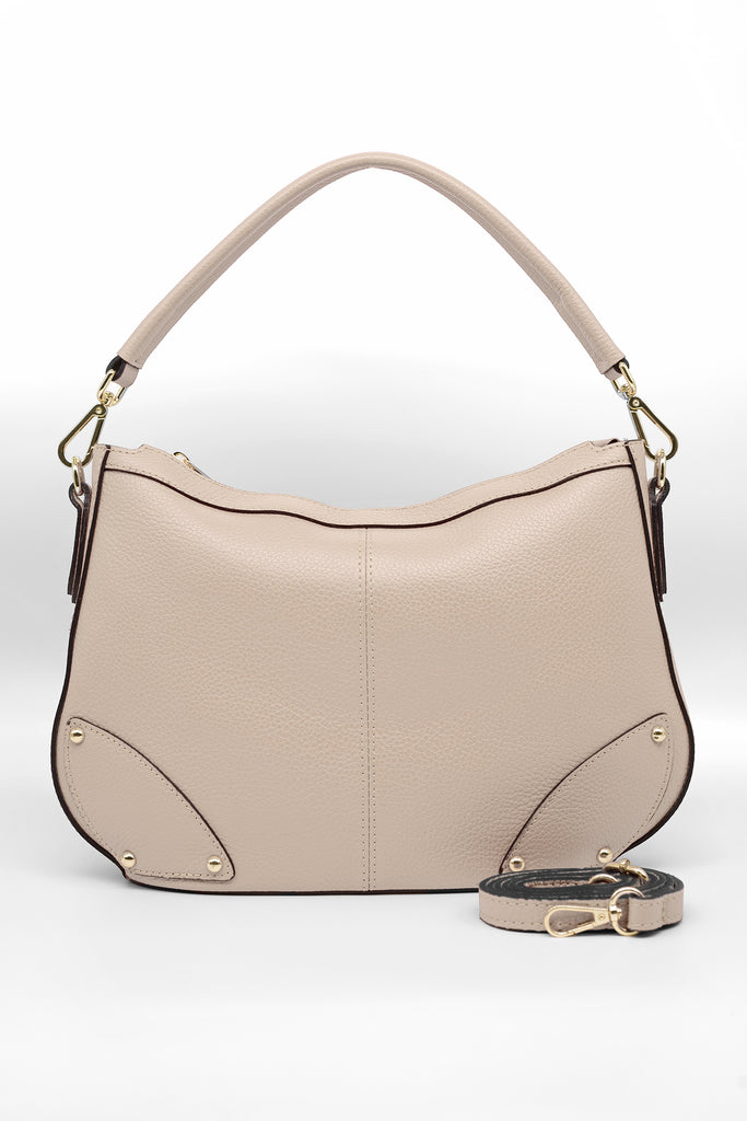 Handtasche ANNE aus genarbtem Leder in creme