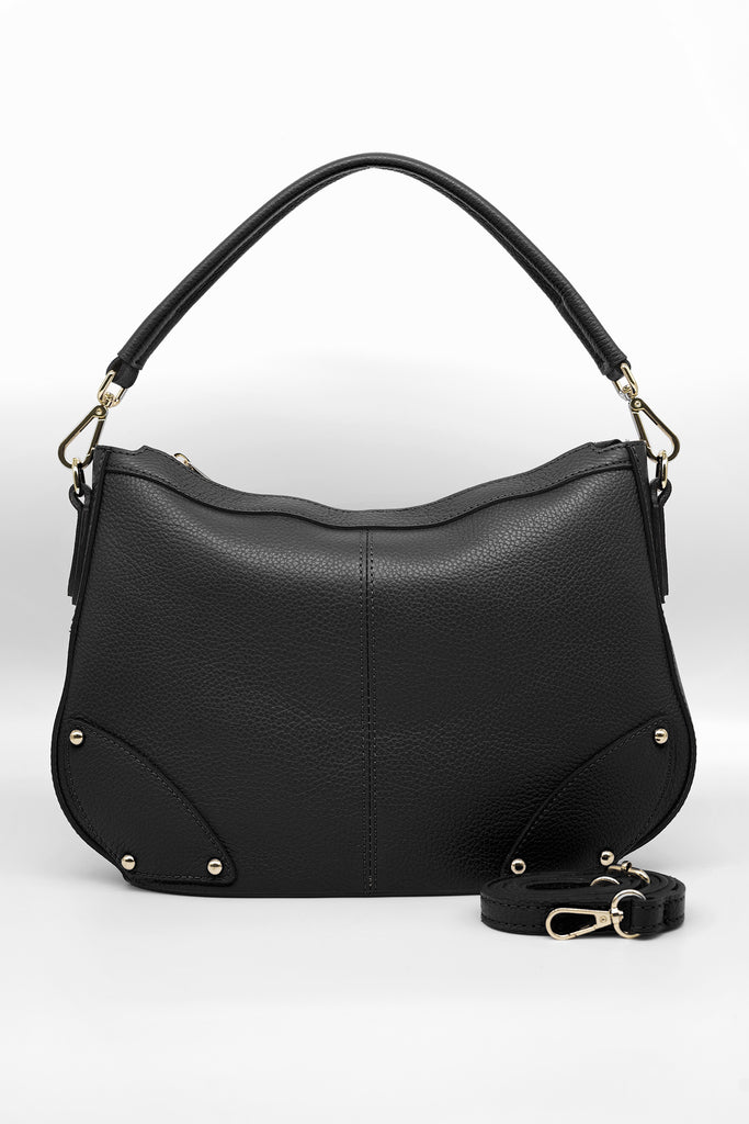 Handtasche ANNE aus genarbtem Leder in schwarz