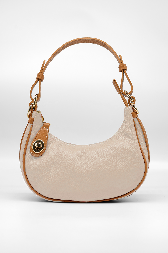 Handtasche LEONOR aus genarbtem Leder in creme